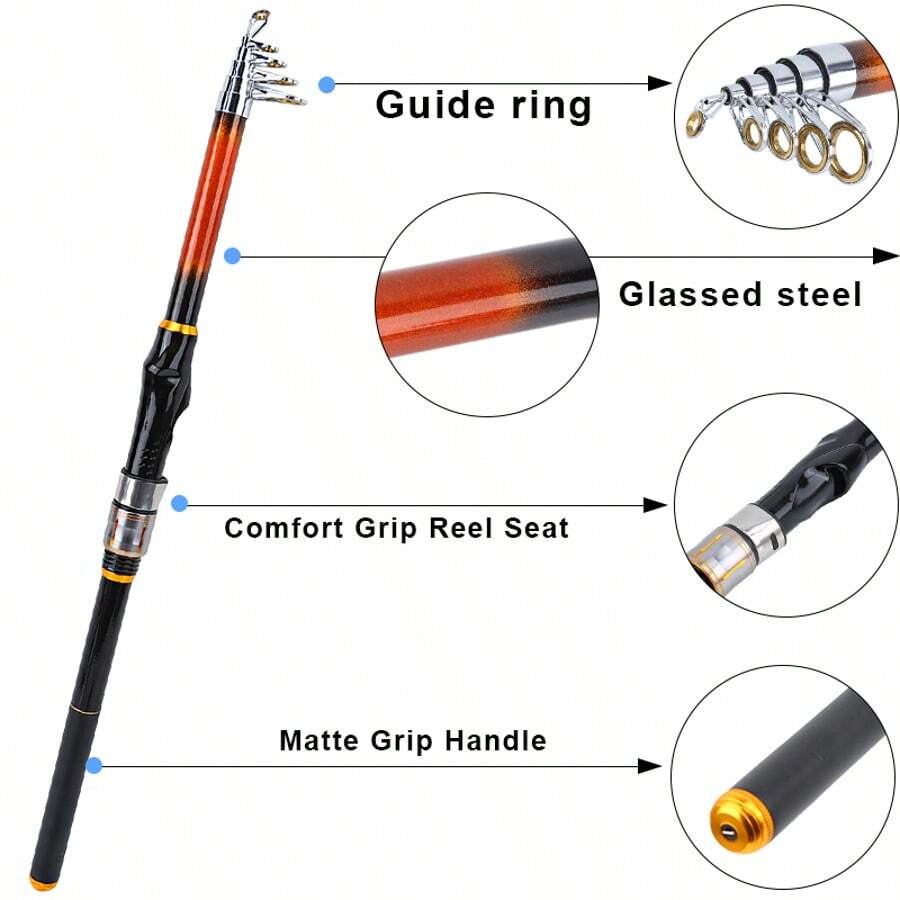 New Fishing Rod,Telescopic Collapsible Fiberglass Fishing Pole,Saltwater Freshwater,Fishermen Gift