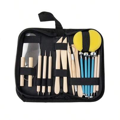 18/15/5/4/1pc DIY Clay Sculpting Tool Set, Dotting Pen, Clay Modeling Stick, Sponge, Plastic Shaping Knife, Suitable For Clay Modeling, Pottery Carving, Cake Decoration And Nail Art. Portable Zipper Storage Case, Suitable For Beginners And Professional Creators