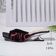 Fashionable Graffiti Open Toe High Heel Sandals, Square Toe Asymmetric Heel Slip-On Mule Shoes For Women - Red - View 2