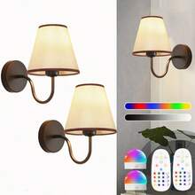Battery Powered Wall Lamp, Wireless Wall Light With 2000mAh Dimmable Bulb And Remote Control, 15-Color Rechargeable Gold Wall Lamp With Fabric, Suitable For Bedroom, Living Room, Corridor Wall Decor - Tricolor +12RGB - View 9