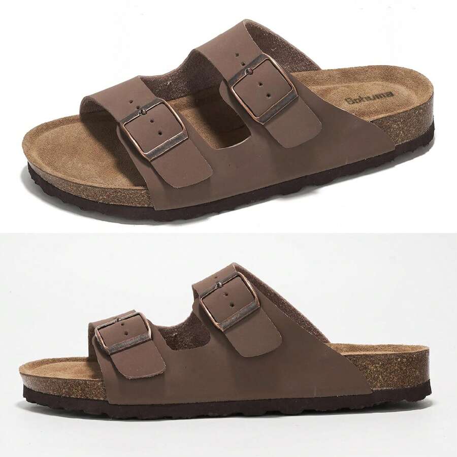 Sandals For Women Slide On Design Adjustable Strap Cork Comfort Footwear - Dark Brown - View 1