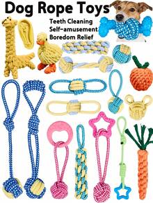 Dog Rope Knot Toy Set, Funny Interactive Toys With Variety Of Combinations Including Pull Rope, Knot Ball, Carrot, Giraffe, Duck, Chew Resistant, Teeth Grinding, Self-Entertainment Toys - Multicolor - View 1