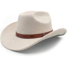 - Sombrero de vaquero para mujeres y hombres, de ala ancha, vaquera, de ante occidental, ganadero, sombreros de vaquero - Beis - Ver 1