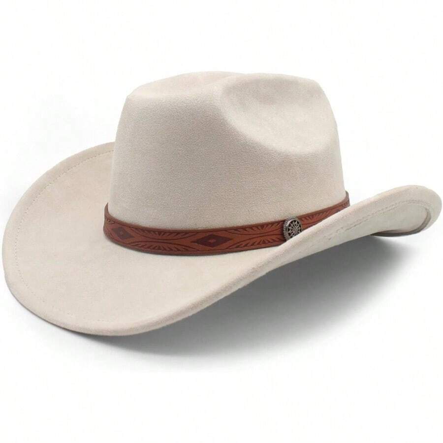 - Sombrero de vaquero para mujeres y hombres, de ala ancha, vaquera, de ante occidental, ganadero, sombreros de vaquero - Beis - Ver 1