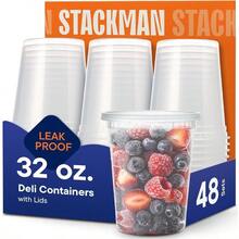 R's Stack Man [48 juegos - Contenedores desechables de plástico de 16 onzas con tapas herméticas - 946,35 ml - Ver 1