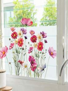 1pc Pastoral Style Daisy Floral Static Cling Window/Wall Sticker, Watercolor Daisy & Butterfly Decor, Adhesive-Free DIY Sticker, Suitable For Girls Room Decoration