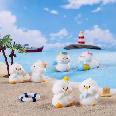 6个可爱迷你白鸭摆件，精致小巧，适用于微景观、卧室、书桌、客厅、走廊装饰，为各种场景增添可爱点缀。
