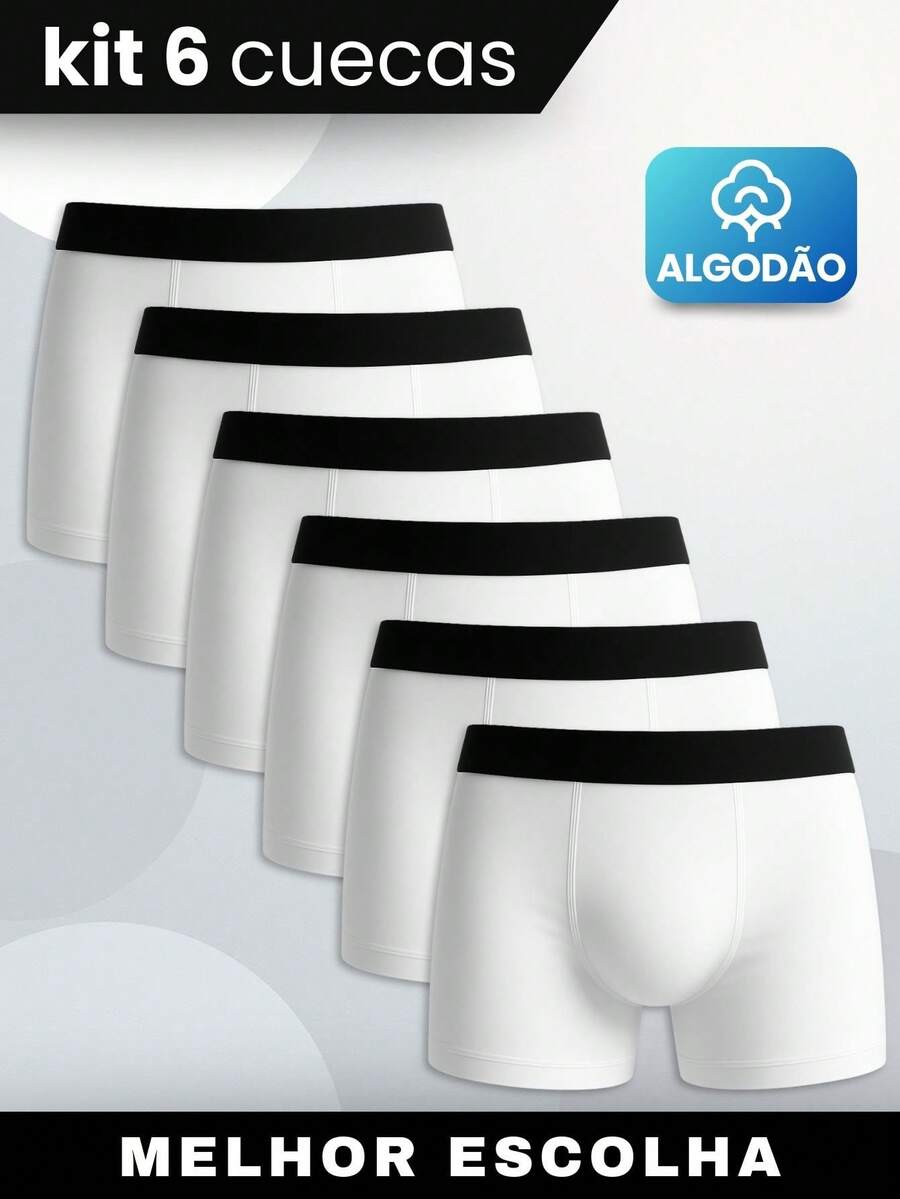 Set Of 6 Men's Boxer Briefs, Premium Cotton, Comfortable For Adults - White - View 1