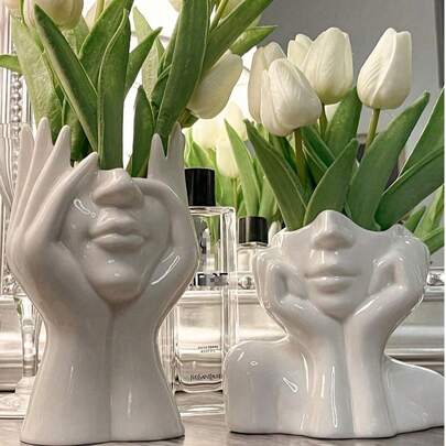 1件艺术抽象人物花瓶摆件 - 适用于家居、酒店、餐厅桌面及入口装饰，也可用于水培花卉和绿植，四季皆宜，可作家居装饰、梳妆台摆件、花瓶、桌面装饰等。