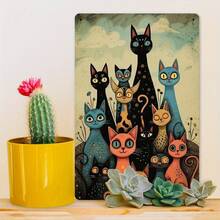 Room Decor 1pc Vintage Cat Wrought Iron Wall Art Tin Painting - Rustic Wrought Iron Wall Art Decoration, 2D Flat Print, Suitable For Living Room, Bedroom, Office, Farmhouse Decoration, 20.32cm X 30.48cm - 混合 - 查看 6
