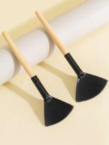 2支/套 竹柄扇形高光化妆刷，化妆工具，可用于除尘、键盘清洁