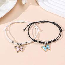 2pcs/Set New Minimalist Cross, Flower, Dog Paw, Cherry, Apple, Starfish, Shell Braided Bracelet, Couples & Friendship - Multicolor - View 21