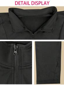Damen Jacke in Große Größen, Slim Fit Trainings-Jacke, Reißverschluss Lauf- und Fitness Yoga Sport Top, Herbst/Winter Schwarz Frühling - Schwarz - Übersicht 2