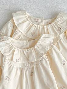 Japanese & Korean Style Spring/Autumn Baby Girl Floral Embroidered Long Sleeve Sweet Romper - Apricot - View 4