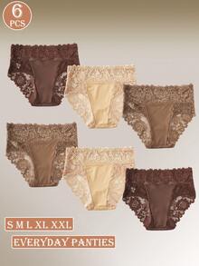 6pcs/Pack Celana Dalam Thong Renda Tanpa Jahitan Pinggang Tinggi Wanita - MultiWarna - View 4