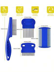 宠物除蚤梳 1/4 件套，狗狗美容梳，猫咪美容梳，适用于各种体型的猫狗，宠物美容清洁用品，狗狗美容梳，宠物美容工具，宠物梳，猫咪除蚤梳，狗狗美容刷 - 彩色 - 查看 3