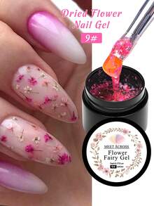 MEET ACROSS 1pc Dried Flower Gel Nail Polish, Spring Summer Colors Natural Flower Nail Art Painting Nail Polish Semi Permanent Soak Off UV LED Nail Varnish Decoration Manicure Nail Art Design For Home Salon Nail Supplies - 彩色 - 查看 2