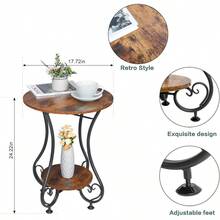 Side TableSmall Round End Table With Lower Shelf For Small Spaces Portable Couch Sofa Coffee Table Bedside Nightstand Table With Metal Frame Retro Accent Drink Table For Living Room Bedroom Balcony - Brown - View 2