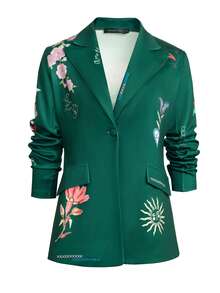 HOMEYEE Vintage Floral Print Blazer Jacket, Elegant For Casual, Business, And Formal Occasions - màu xanh lá - Xem 7