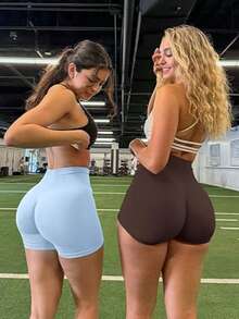3PCS Women's Workout Shorts Seamless Scrunch Butt Lifting Yoga Gym Athletic High Waisted Tummy Control Shorts Sexy Booty Stretch Workout Exercise Hot Shorts, Gym Shorts, Running Shorts, Peach Lifting Hip Sports Shorts - 黑色/棕色/淺藍色 - 查看 3