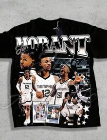 Limited Ja Morant Basketball Unisex Graphic Tee Shirt Men & Women - 黑色 - 查看 8