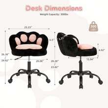 Silla de vanidad con pata de gato atrás,Silla de escritorio sin brazos Silla de oficina pequeña linda con ruedas,Tela de peluche 360 ° Silla de computadora giratoria,Altura ajustable para vanidad,Habitación de niños,Oficina,Dormitorio - Negro - Ver 2
