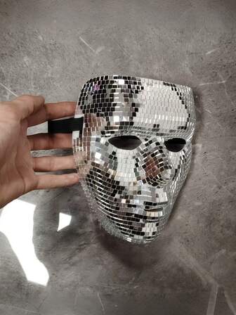1 pieza Máscara elegante reflectante con superficie de espejo de mosaico brillante - Máscara de disfraz unisex para carnaval, fiestas del Día de la Independencia y decoración del hogar, disfraces de Halloween, celebraciones festivas, disfraz elegante, acabado de alta calidad, para asistentes a eventos