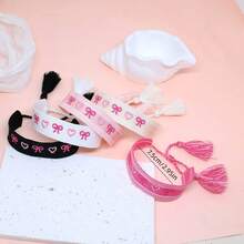 1pc Vintage Embroidered Bow & Heart Handmade Braided Boho Bracelet, Suitable For Valentine's Day, Everyday, Party, Friends, Travel, Wedding - Bow Heart - View 6