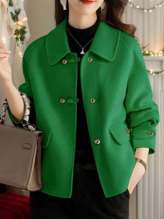 French Fashion Women Autumn And Winter New Tweed Coat Women Short Jacket Japanese And Korean Elegant Casual Loose Double-Sided Tweed Coat Petite High-End Tweed Coat