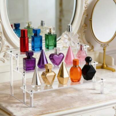 1个亚克力梯形展示架，3层梯形展示架，4层梯形展示架，多功能家居收纳展示架，香水展示架，珠宝化妆品展示架，厨房调味品展示架，多层收纳架，透明展示架，蛋糕架