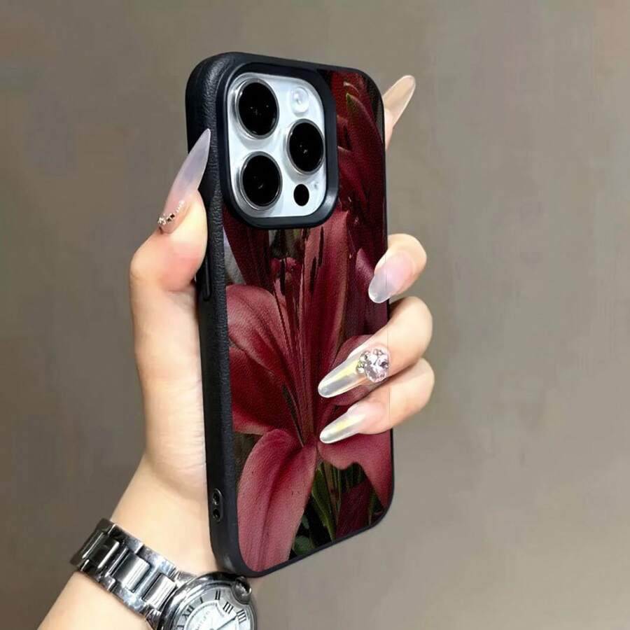 Estuche de negocios resistente a los golpes adecuado para for 17/16 PRO MAX/14/16 PLUS/15/13 Pro/12/11, con un diseño elegante de lirios de color oscuro y un teléfono de TPU. - Negro - Ver 1
