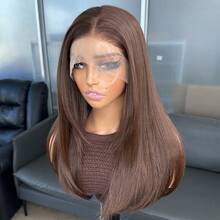 Kanekalon Futura Hair Chocolate Brown 13x4 Synthetic Lace Front Wigs For Women 18 Inch Medium Long Wavy Curtain Bangs Glueless Kanekalon Hair Resistant Synthetic Hair Wigs Middle Part 150% Density Natural Hairline Glueless Wigs For Fashion Women Girls Party Vacation Show Makeup Use Daily Wear - Chocolate Brown - View 13