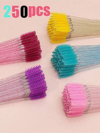 250/50 piezas desechables Cepillos de pestañas de cristal brillante, Cepillos de sombra de doble cara, Cepillos de extensión de pestañas, Cepillos de maquillaje de cejas