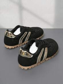 1 Pair Fashionable Lace-Up Skate Shoes For Girls, Suitable For Back To School Season, Student Shoes For Spring/Autumn - Black - View 6