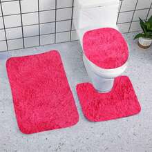 3pcs Bathroom Rug Set, Modern Multi-Functional Bathroom Mat Set - Soft & Comfortable Bathroom Carpet, Anti-Slip, Quick Drying, Machine Washable, Suitable For Bedroom, Bathtub, Bathroom Floor, Shower Room - Hot Pink - View 2