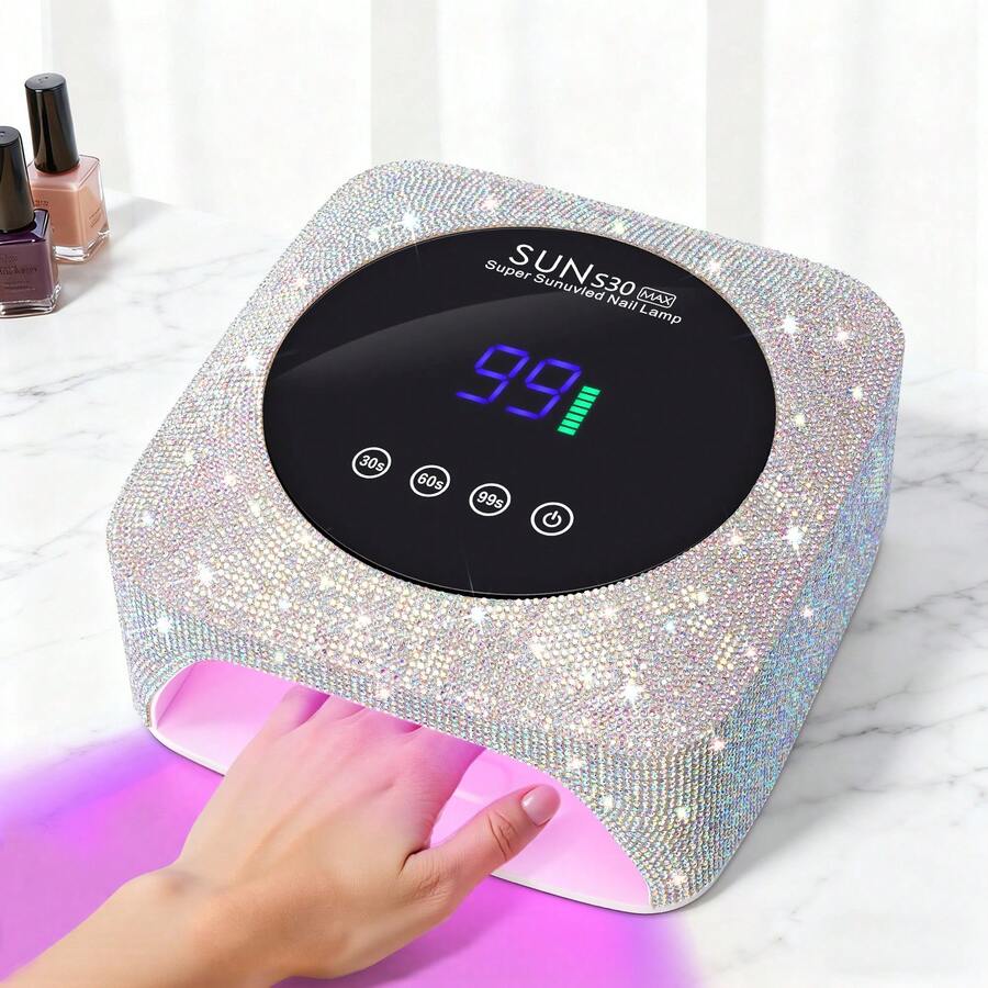 Rechargeable Diamond UV LED Nail Lamp, Portable Wireless UV Nail Lamp With LCD Display, Auto Sensor, 3 Timer Settings And Smart Sensing Nail Dryer, Detachable Bottom - 銀色 - 查看 1