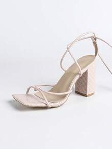 女士粉色露趾凉鞋，性感时尚派对新款交叉绑带方头高跟鞋，简约优雅舒适厚底粗跟鞋 - 粉色 - 查看 7