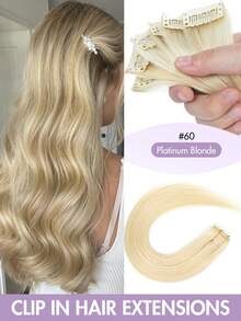 6片/套真人发接发片，带侧边挑染，无损伤假发，适合派对/日常佩戴，夹式接发片（1个夹子），自然无缝融合，质地柔顺，增加发量和长度，适合女性和女孩。 - 彩色 - 查看 21