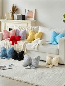 1pc Bow Decor Throw Pillow, Cute Faux Fur Bow Rose Textured Comfortable Supportive Cushion - Ideal For Valentine's Day, Bedroom And Living Room Decor, Year-Round Daily Use (Pink) - Pink - View 4