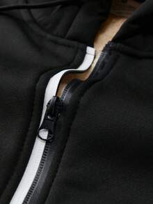 1 件男士保暖内衬加厚连帽运动衫夹克，休闲羊羔绒内衬外套 - 黑色 - 查看 7