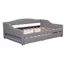 Merax Full XL Size Modern Upholstered Platform Bed With Trundle Bed, Linen Daybed With Wood Slat Support, Storage Bed Frame With Headboard/Gray - Kích thước XL đầy đủ-Xám - Xem 7