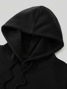 Sudadera con capucha de pareja casual de moda Manfinity Homme, patrón de letras, talla estándar para hombres, ajuste slim, sudadera forrada y cálida   camisetas de hombre RDHU - Negro - Ver 2