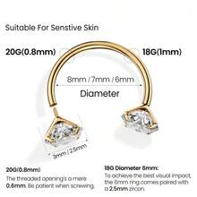 20G/18G 马蹄形鼻环（球形扣），内螺纹宝石，耳软骨穿刺饰品，附带取下工具 - 金色環+抓取具 - 查看 2