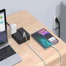 Regleta Multifunción 13 en 1: 9 Enchufes + 3 USB + 1 Tipo-C, Diseño Lateral con 3 Enchufes Planos, Protección Sobrecarga 4000W - ¡Compacta para Hogar/Oficina/Viaje! - Tipo de Enchufe B USA (110-127V) - Ver 4