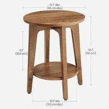 MAEZO Collection - Side Table 2-Tier Small Round End Table Nightstand With Tapered Legs Curved Transitions For Small Spaces Living Room Bedroom Rustic Walnut ULET283T41 - RusticWalnut - View 3