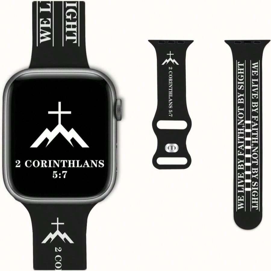 Bible Verse Band Compatible With Apple Watch Bands 40mm 38mm 41mm 42mm 44mm 45mm 46mm 49mm,Silicone Jesus Psalm Christian God Scripture Faith Over Fear Watch Strap For Series 10_9_8_7_6_5_4_3_SE_Ultra - ColorA - View 1