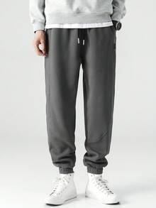 Men Pocket Letter Graphic Drawstring Waist Casual Jogger Sweatpants, For Daily Wear, Emo, 2000s Style - Dark Grey - View 2