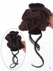 1件套懒人豹纹发髻假发，一体式凌乱发髻夹式接发