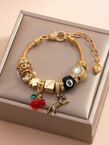 1 pezzo Braccialetto con pendente alla moda con strass e perline, a fiocco, a 5 petali, a stella, a ciliegia, per donne - Braccialetto - Visualizzare 6