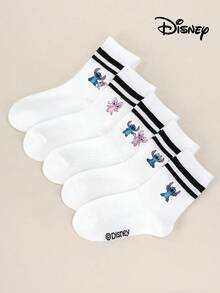 Disney 05.01.2010 Edycja Specjalna – Ręcznie szyte skarpetki do kostek dla dziewczynek/chłopców, prezent na co dzień/imprezę/Wielkanoc/wiosnę-lato, skarpetki dziecięce z motywem aniołków z serialu animowanego. Czarne skarpetki do połowy łydki z podwójnym białym paskiem. - Wielokolorowe - Zobacz 5